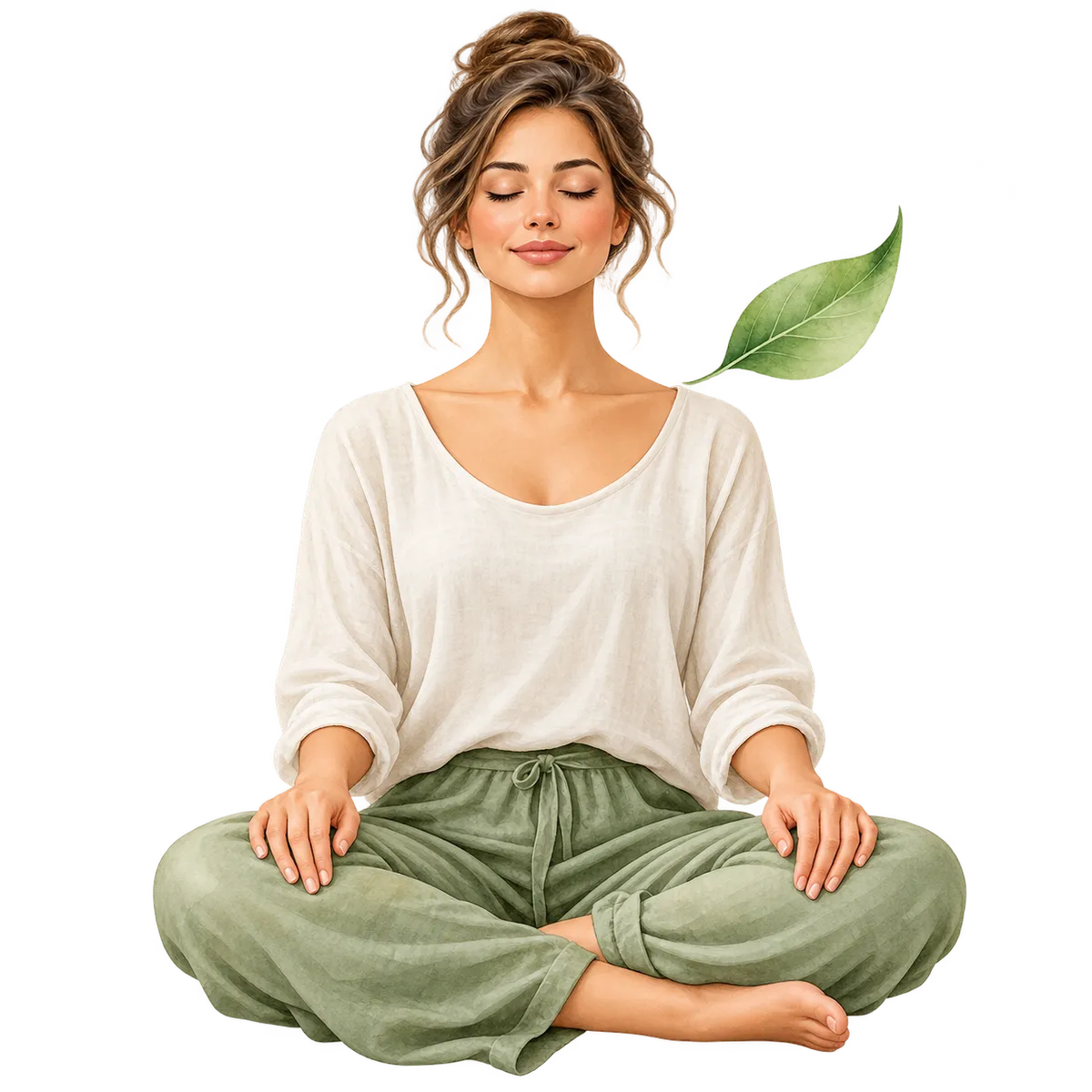 Illustration einer sitzenden Person in Ruhehaltung mit geschlossenen Augen.