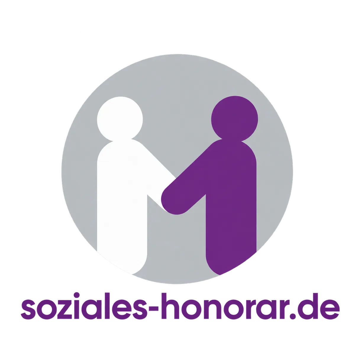 Logo der Initiative „Soziales Honorar“: zwei stilisierte Figuren in Weiß und Lila und der Schriftzug „soziales-honorar.de“.