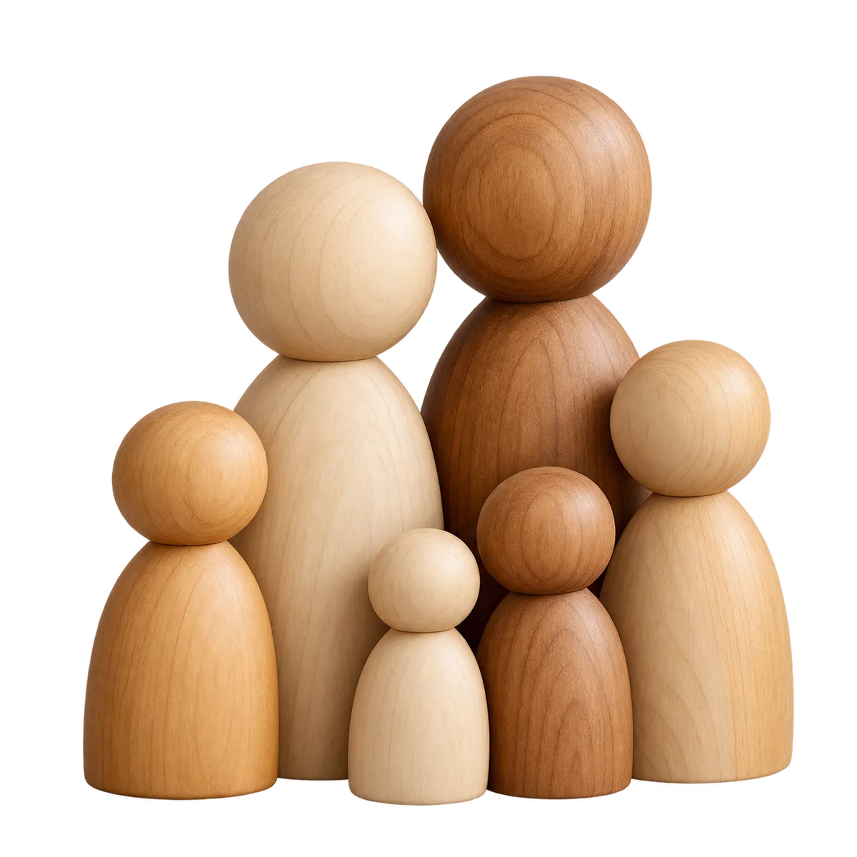 Eine kleine Gruppe Holzfiguren.